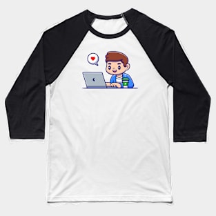 Man Working On Laptop With Coffee Baseball T-Shirt